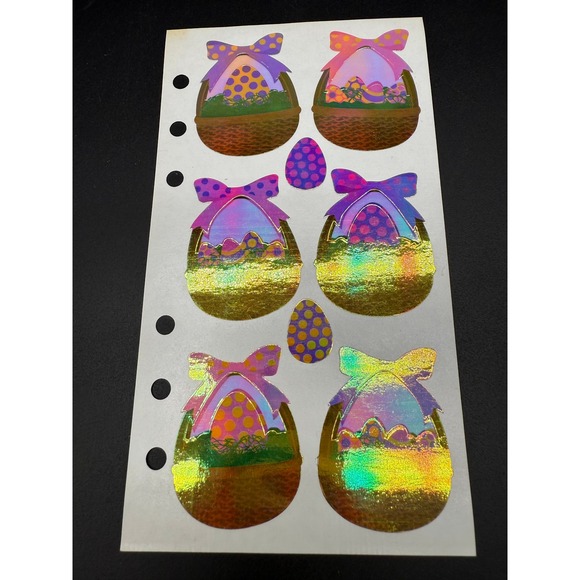 Vintage Stickopotamus Easter Stickers Basket Foil Eggs 90s Unused Sheet - Picture 1 of 6